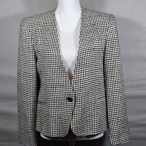 Vintage Barrie Pace Ltd Blazer Black White Houndstooth Jacket Made in USA 23"